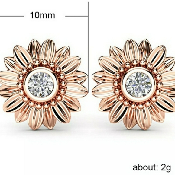 Cubic Zirconia Sunflower Stud Earrings - Picture 2 of 3